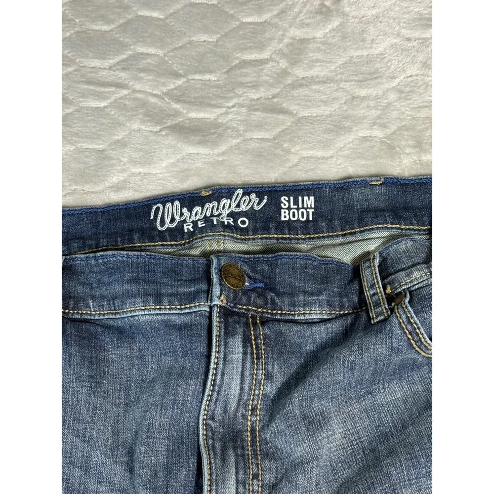 Wrangler Retro Slim Boot Cut Jeans Mens 36x34 Blue Denim Western Pants 36x33